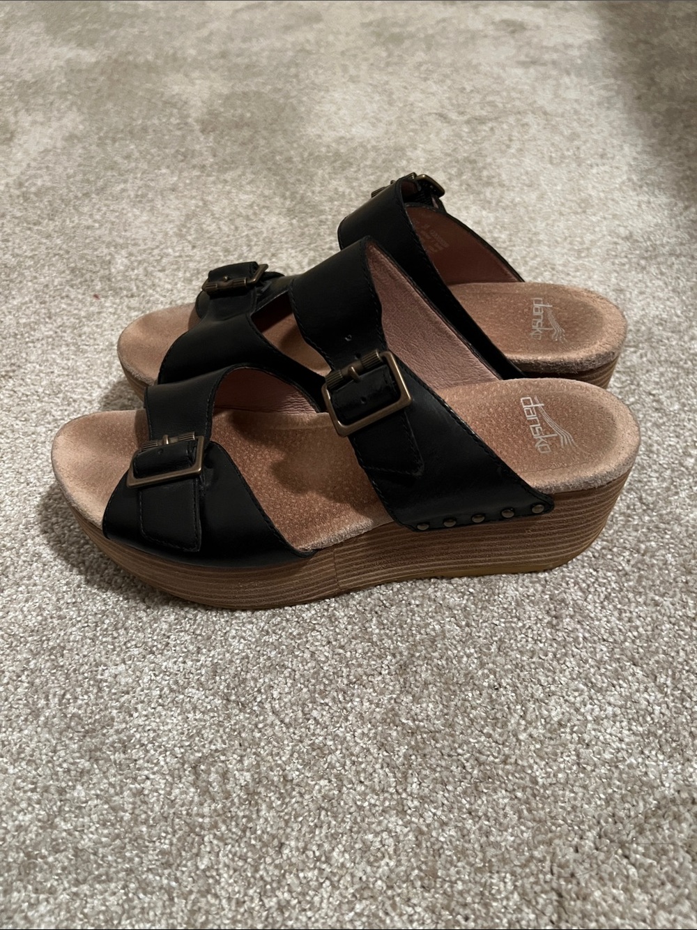 Dansko Black Double-Buckle Slide wedge Sandals - Picture 3 of 8